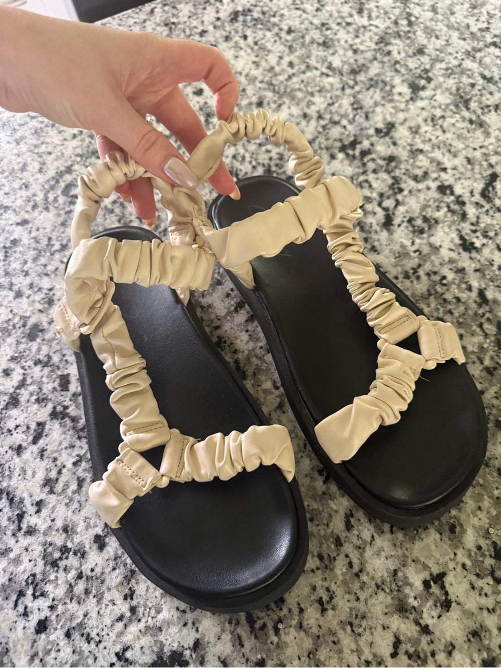 Beige Ruched Strap Women’s Sandals